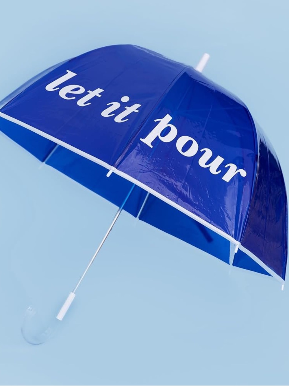 kate spade Blue "let it pour" Dome Umbrella with White Trim
